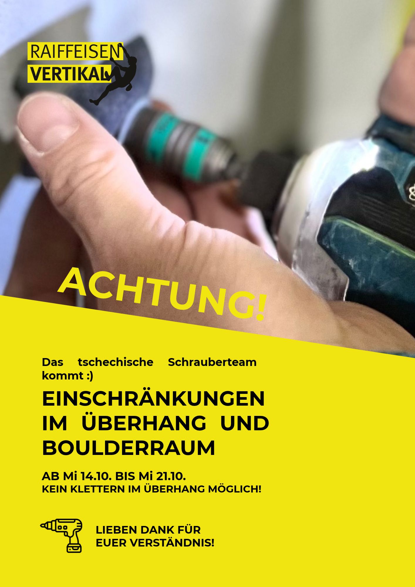 Einschränkungen im Überhang und im Boulderraum