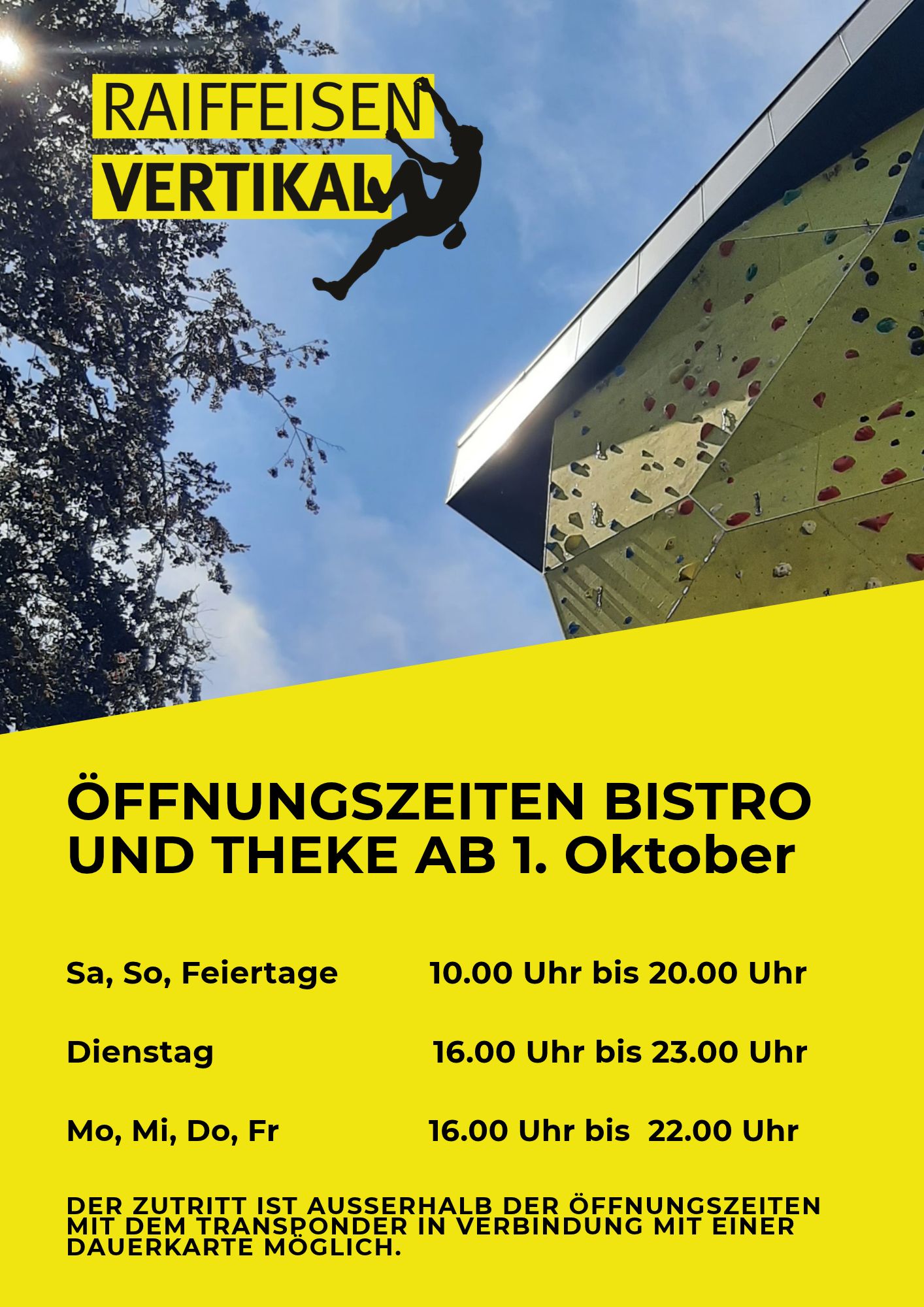 Thekenöffnungszeiten ab 1.Oktober